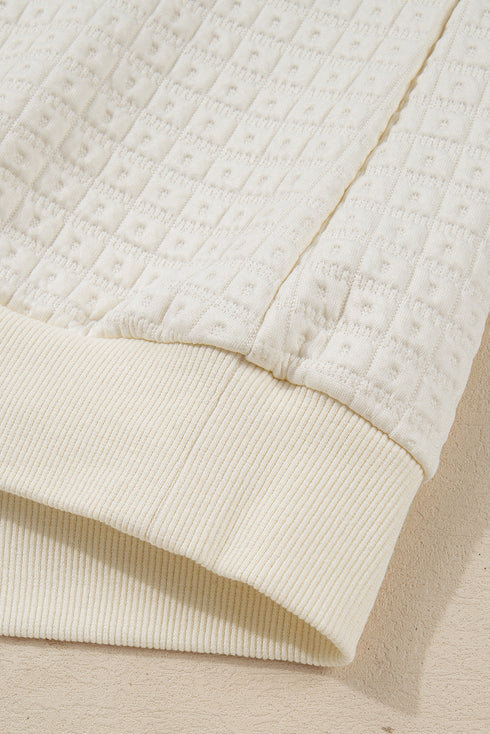 Pineapple Texture Half Button Collared Balloon Sleeve Sweatshirt