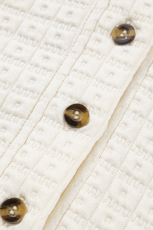 Pineapple Texture Half Button Collared Balloon Sleeve Sweatshirt