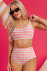 Pink 3pcs Gingham High Waist Bikini & Sarong