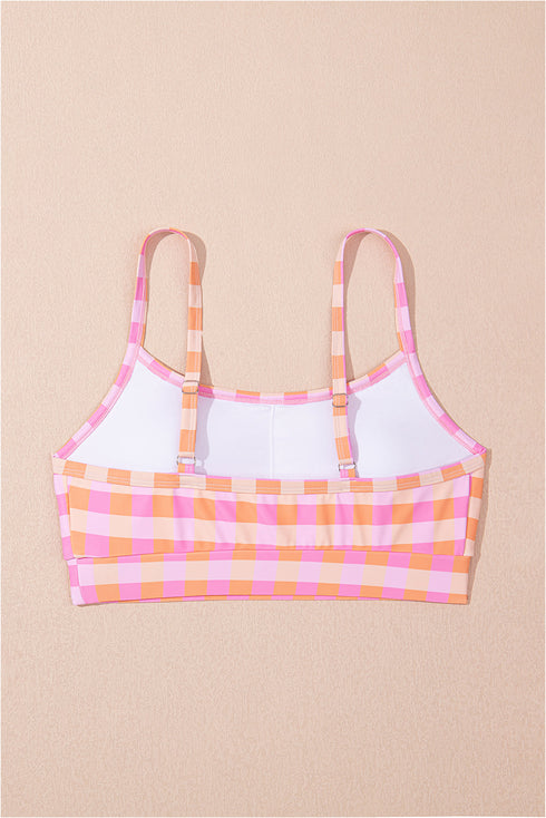 Pink 3pcs Gingham High Waist Bikini & Sarong