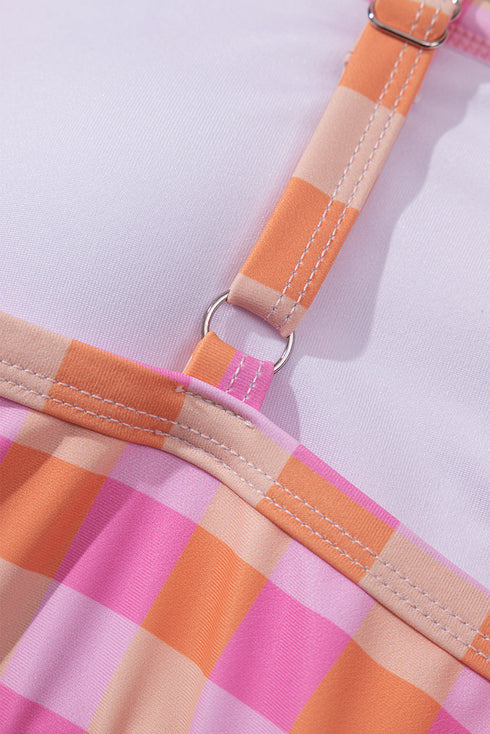 Pink 3pcs Gingham High Waist Bikini & Sarong