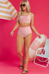 Pink 3pcs Gingham High Waist Bikini & Sarong