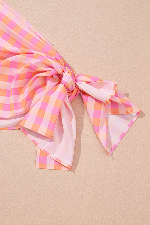 Pink 3pcs Gingham High Waist Bikini & Sarong