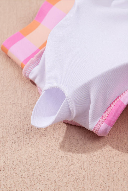 Pink 3pcs Gingham High Waist Bikini & Sarong