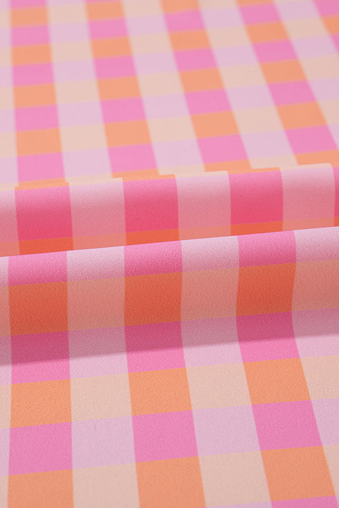 Pink 3pcs Gingham High Waist Bikini & Sarong