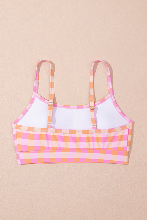 Pink 3pcs Gingham High Waist Bikini & Sarong
