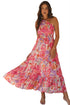 Pink Abstract Floral Print Shirred One Shoulder Maxi Dress