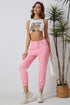 Pink Acid Wash Elastic Cuffed High Waist Jeans