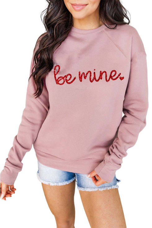Pink Be Mine Glitter Pattern Print Pullover Sweatshirt