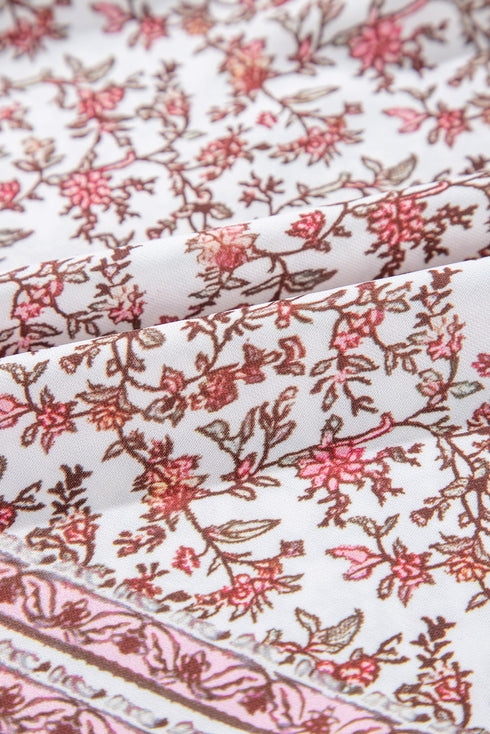 Pink Bohemian Floral Pleated U Neck Vest