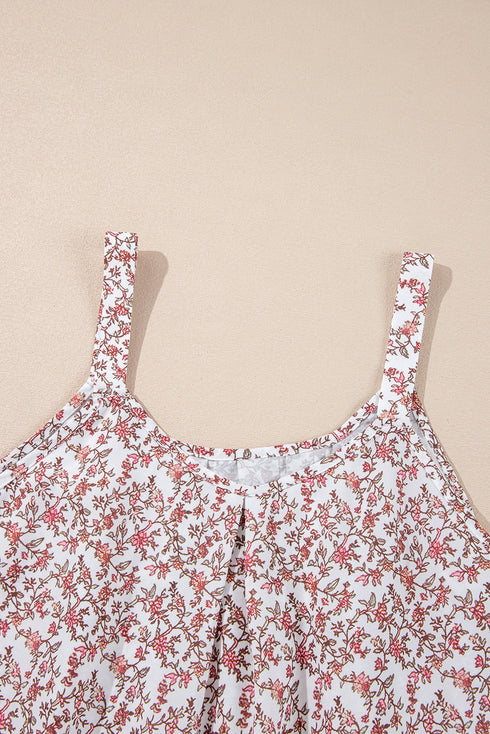 Pink Bohemian Floral Pleated U Neck Vest