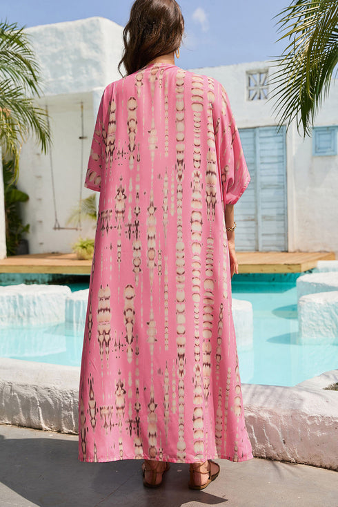 Pink Bohemian Tie Dye Oversize Long Kimono