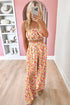 Pink Boho Floral Bandeau Top and High Waist Wide Leg Pants Set