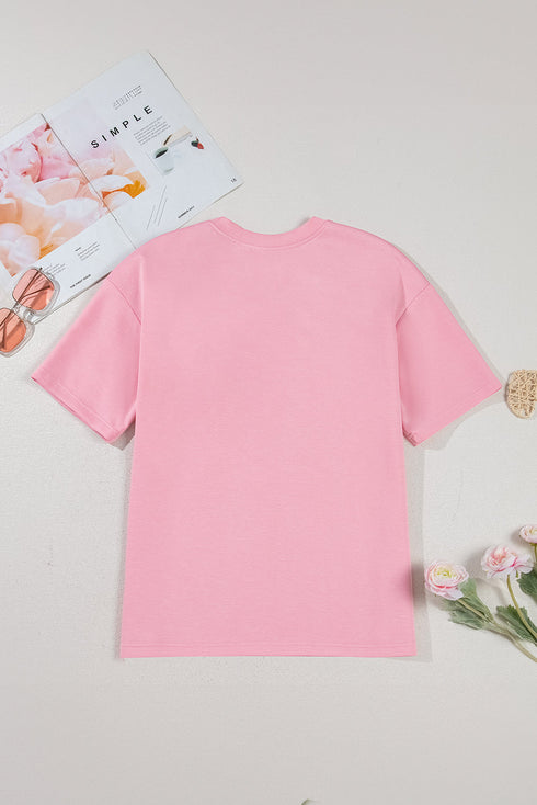 Pink Bow Applique Half Sleeve T-shirt