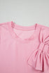 Pink Bow Applique Half Sleeve T-shirt
