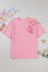 Pink Bow Applique Half Sleeve T-shirt