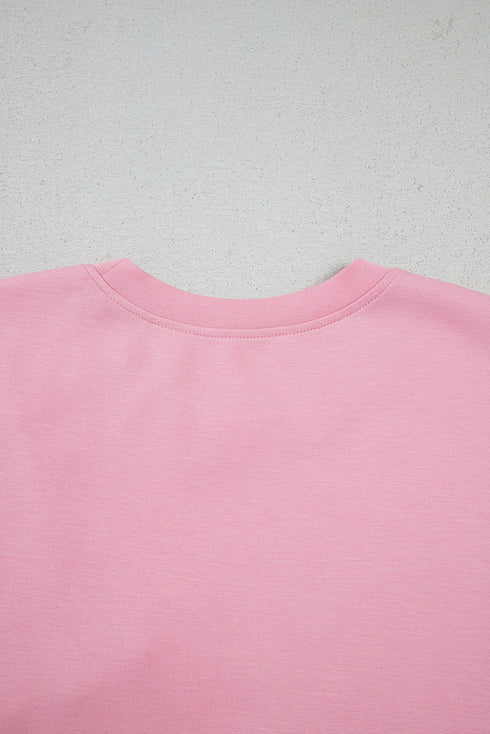 Pink Bow Applique Half Sleeve T-shirt