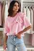 Pink Bow Applique Half Sleeve T-shirt