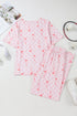 Pink Bow Knot Polka Dot Print Short Sleeve Top Lounge Set