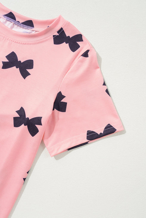 Pink Bow Printed Short 2pcs Lounge Set