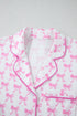 Pink Bowknot Printed Short Sleeve and Ruffled Shorts Valentines Pajama Set