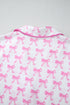 Pink Bowknot Printed Short Sleeve and Ruffled Shorts Valentines Pajama Set