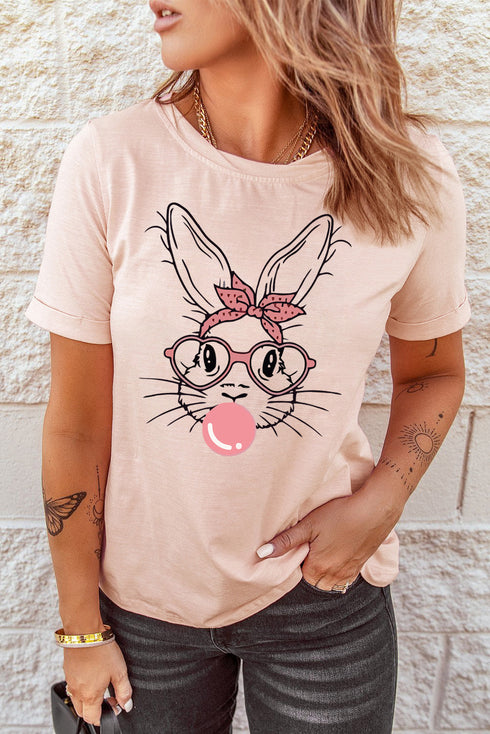 Pink Bubblegum Bunny Graphic Print Easter Fashion Tee