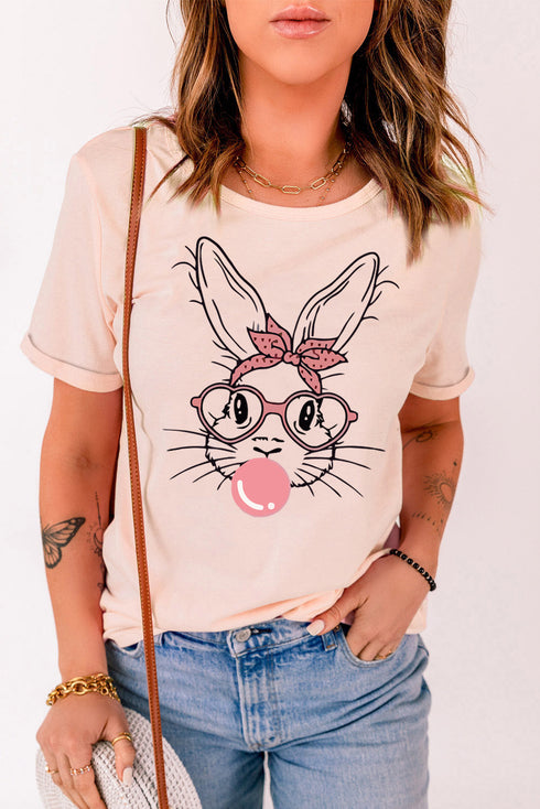 Pink Bubblegum Bunny Graphic Print Easter Fashion Tee