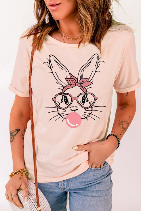 Pink Bubblegum Bunny Graphic Print Easter Fashion Tee