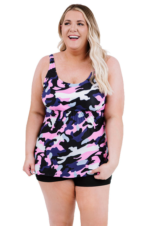 Pink Camo Swim Tank And Shorts Plus Size Tankini Set