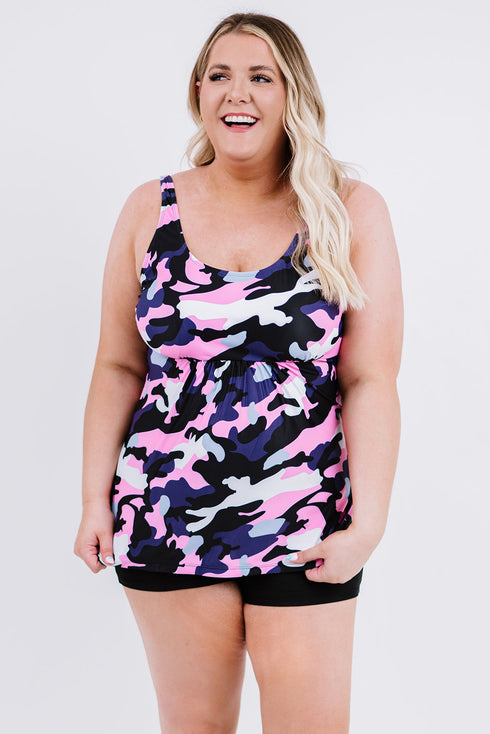 Pink Camo Swim Tank And Shorts Plus Size Tankini Set