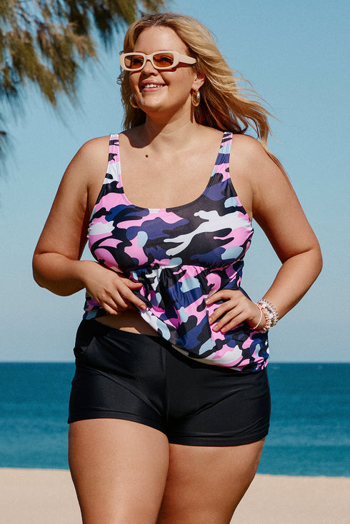 Pink Camo Swim Tank And Shorts Plus Size Tankini Set