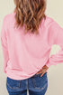 Pink Checkerboard Bow Graphic Round Neck Valentines Sweatshirt