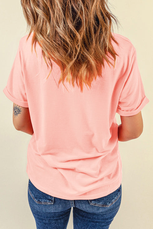 Pink Checkerboard mama Printed Crew Neck Tee
