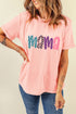 Pink Checkerboard mama Printed Crew Neck Tee