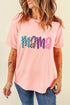 Pink Checkerboard mama Printed Crew Neck Tee