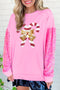 Pink Christmas Pattern Sequin Sleeve Crewneck Sweatshirts