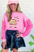 Pink Christmas Pattern Sequin Sleeve Crewneck Sweatshirts