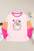 Pink Christmas Santa Claus Graphic Colorblock Patchwork Top