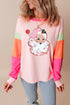 Pink Christmas Santa Claus Graphic Colorblock Patchwork Top
