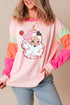 Pink Christmas Santa Claus Graphic Colorblock Patchwork Top