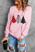 Pink Christmas Tree Graphic Print Pullover Sweatshirt