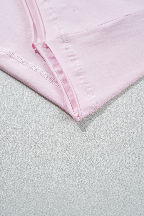 Pink Color Block Patchwork Seamed Crewneck T Shirt