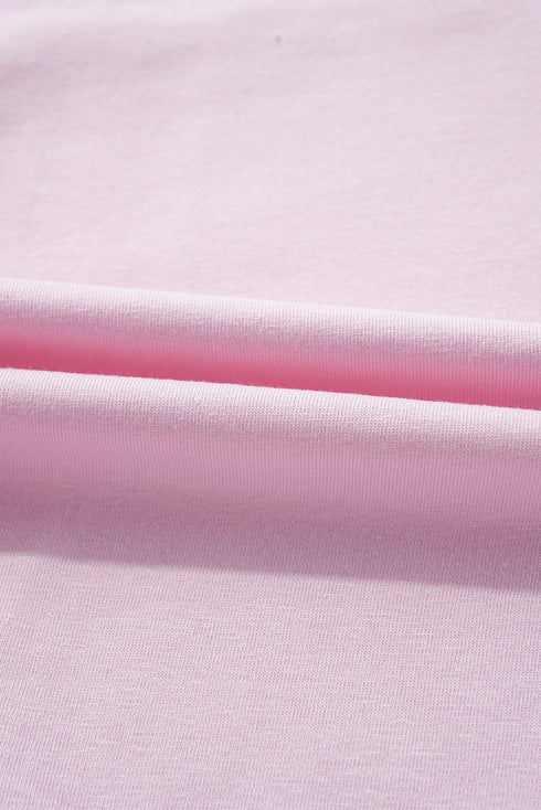 Pink Color Block Patchwork Seamed Crewneck T Shirt