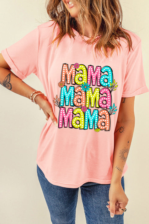 Pink Colorful MaMa Letter Graphic T Shirt