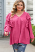 Pink Crinkle Ruffled V Neck Plus Size Blouse
