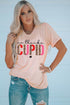 Pink Cupid Letter Leopard Print Short Sleeve Graphic T Shirt