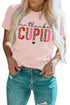 Pink Cupid Letter Leopard Print Short Sleeve Graphic T Shirt