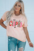 Pink Cupid Letter Leopard Print Short Sleeve Graphic T Shirt