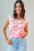 Pink Cute Flower Knitted V Neck Tank Top